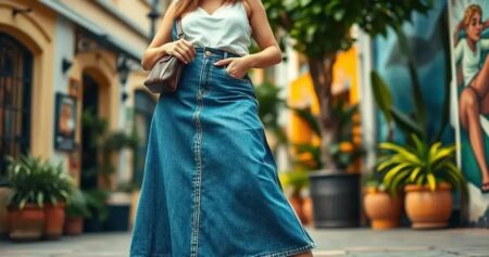 looks com saia jeans longa